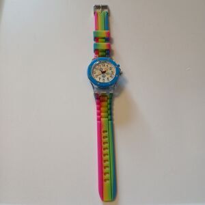 Kids Girl Hippie Peace Symbol Multi-Color Rainbow Silicon Strap Analog Watch